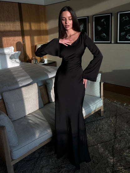 Celine | Women's Long Sleeve Satin Elegant Maxi Dress