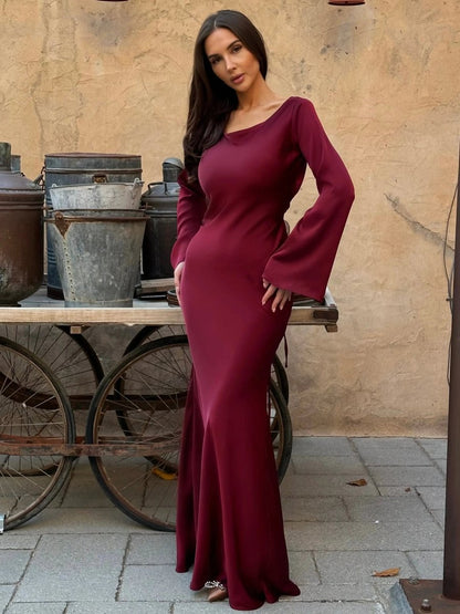 Celine | Women's Long Sleeve Satin Elegant Maxi Dress