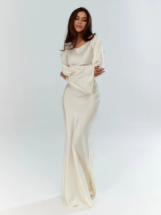Celine | Women's Long Sleeve Satin Elegant Maxi Dress