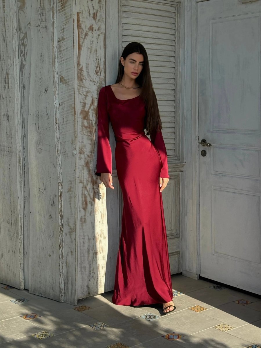 Celine | Women's Long Sleeve Satin Elegant Maxi Dress