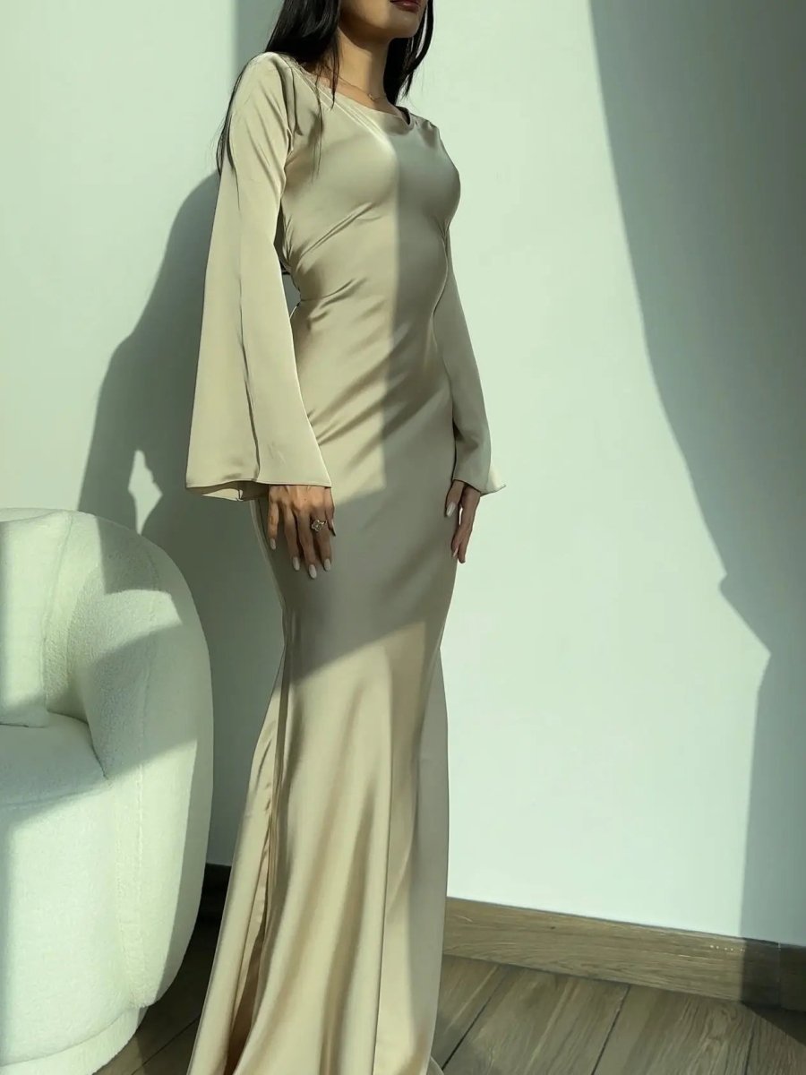 Celine | Women's Long Sleeve Satin Elegant Maxi Dress
