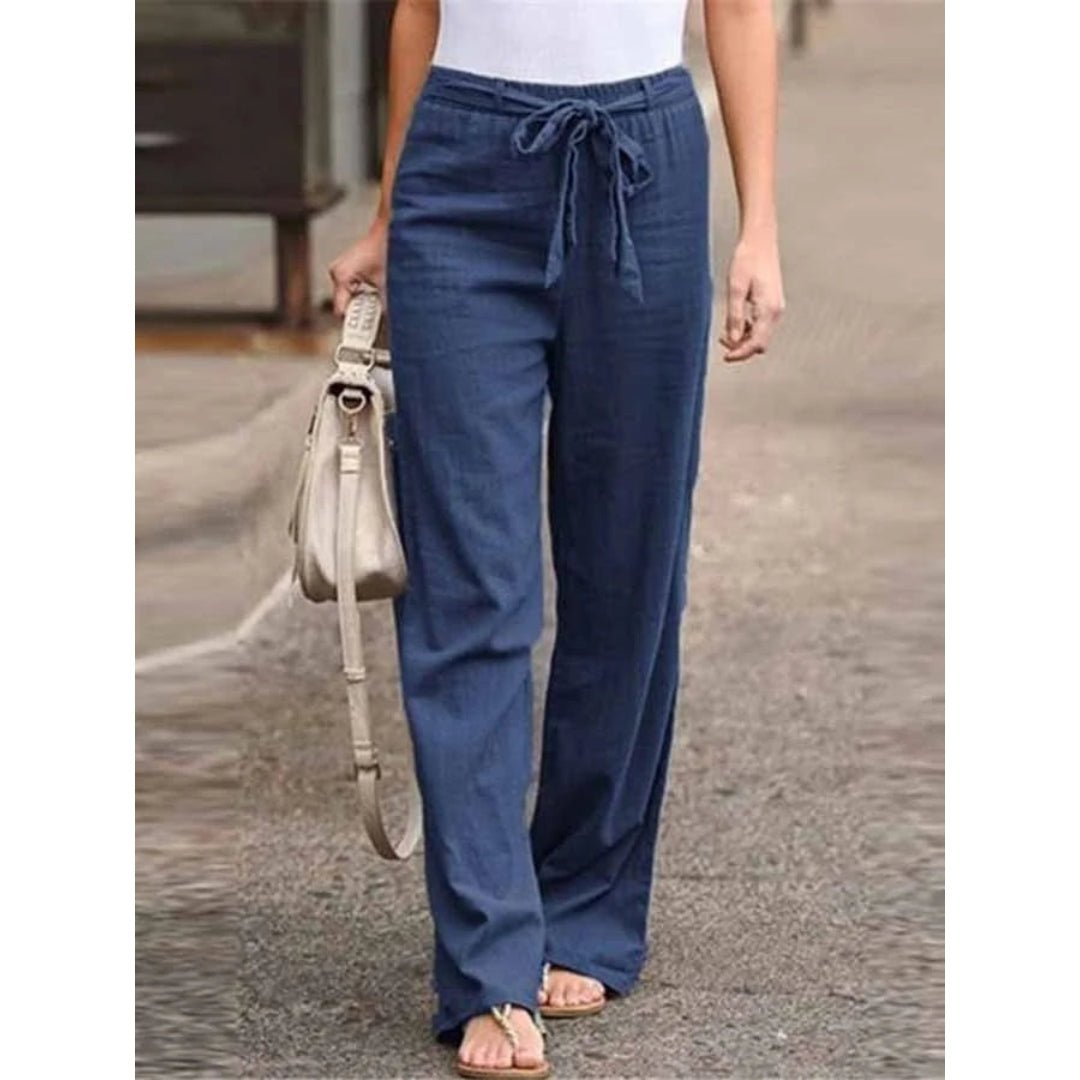 Phoebe | Drawstring Waist Wide Leg Palazzo Linen Blend Pants