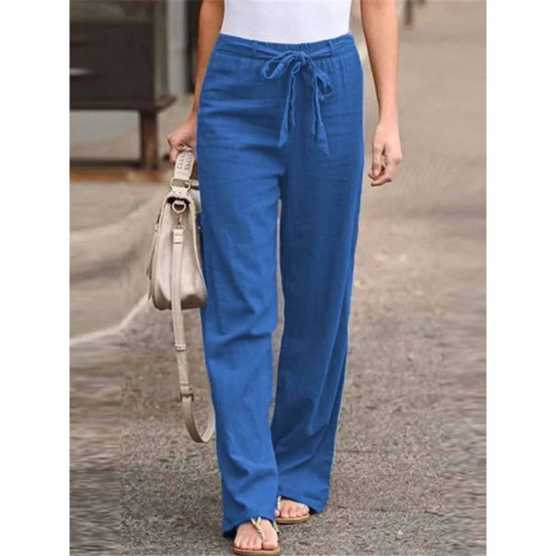 Phoebe | Drawstring Waist Wide Leg Palazzo Linen Blend Pants