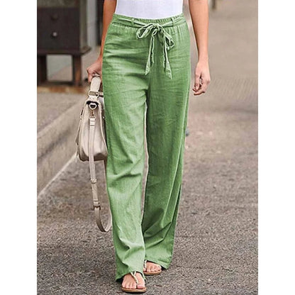 Phoebe | Drawstring Waist Wide Leg Palazzo Linen Blend Pants