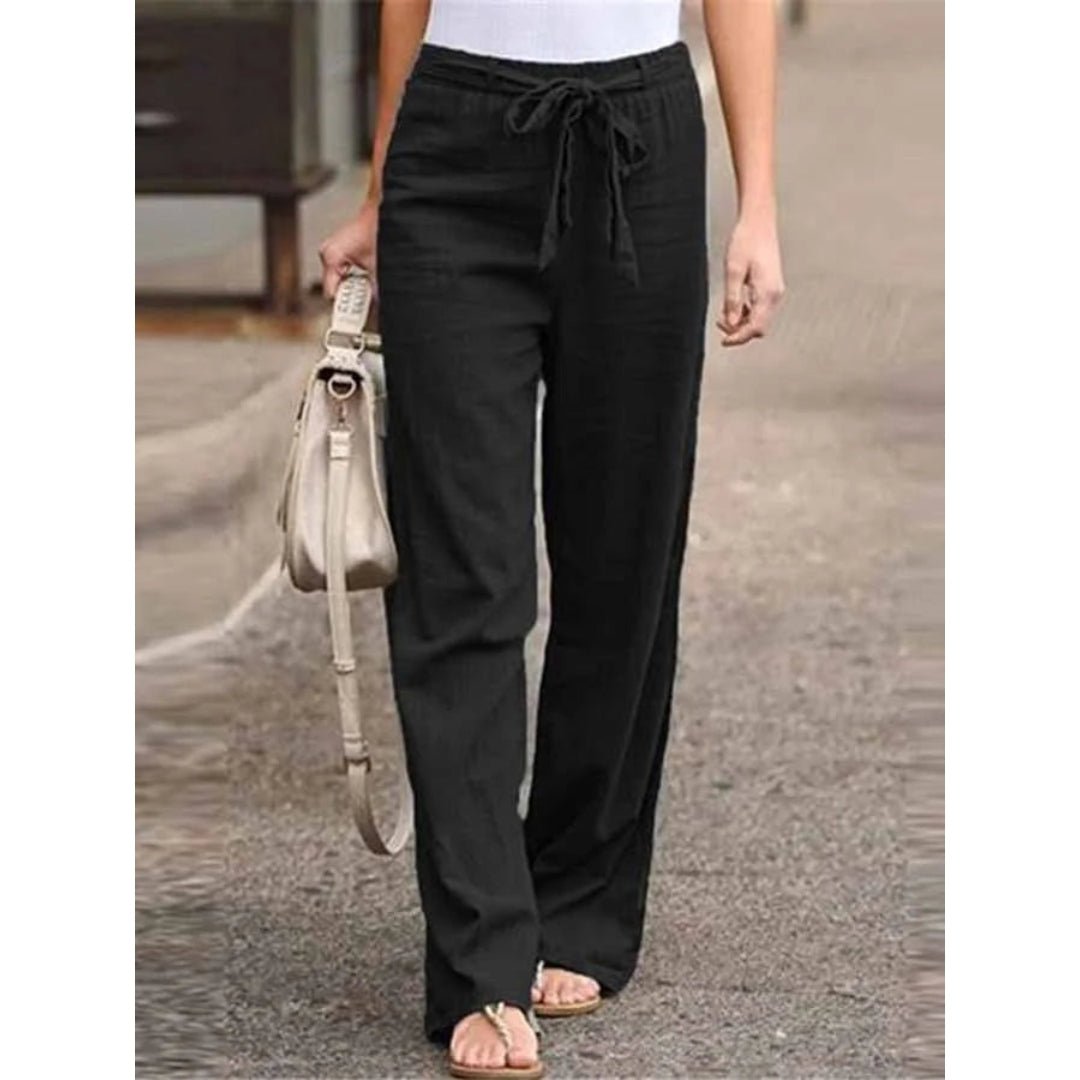 Phoebe | Drawstring Waist Wide Leg Palazzo Linen Blend Pants