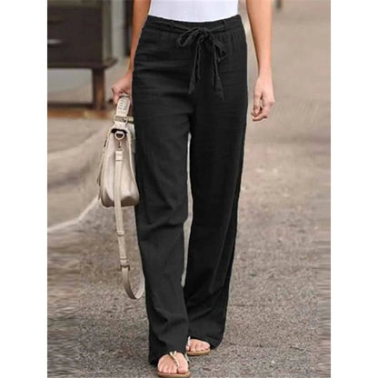 Phoebe | Drawstring Waist Wide Leg Palazzo Linen Blend Pants
