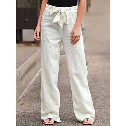 Phoebe | Drawstring Waist Wide Leg Palazzo Linen Blend Pants