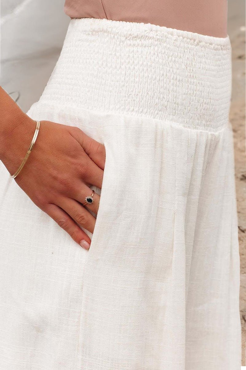 Sophia | Smocked High Waist Wide Leg Pleated Linen Blend Pants