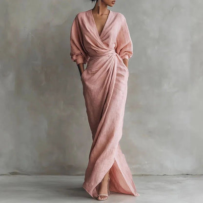 Isabella | Deep V Neck Twist Waist Long Sleeve Bodycon Maxi Dress