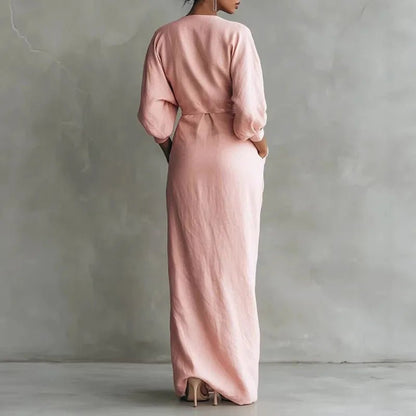 Isabella | Deep V Neck Twist Waist Long Sleeve Bodycon Maxi Dress