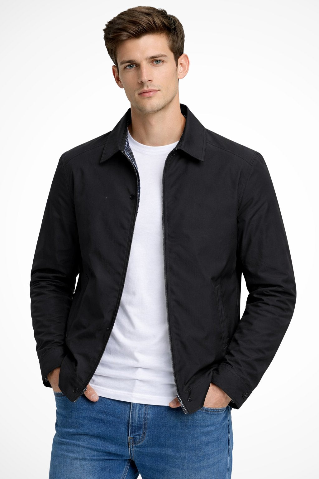 Lucas | Classic Harrington Jacket Zip Front Check Lining