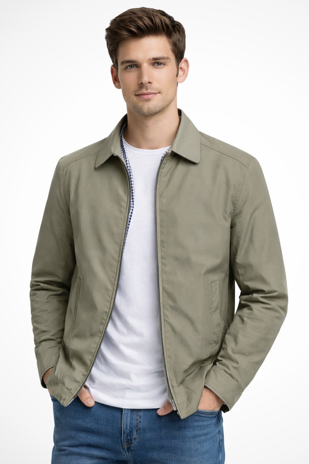 Lucas | Classic Harrington Jacket Zip Front Check Lining