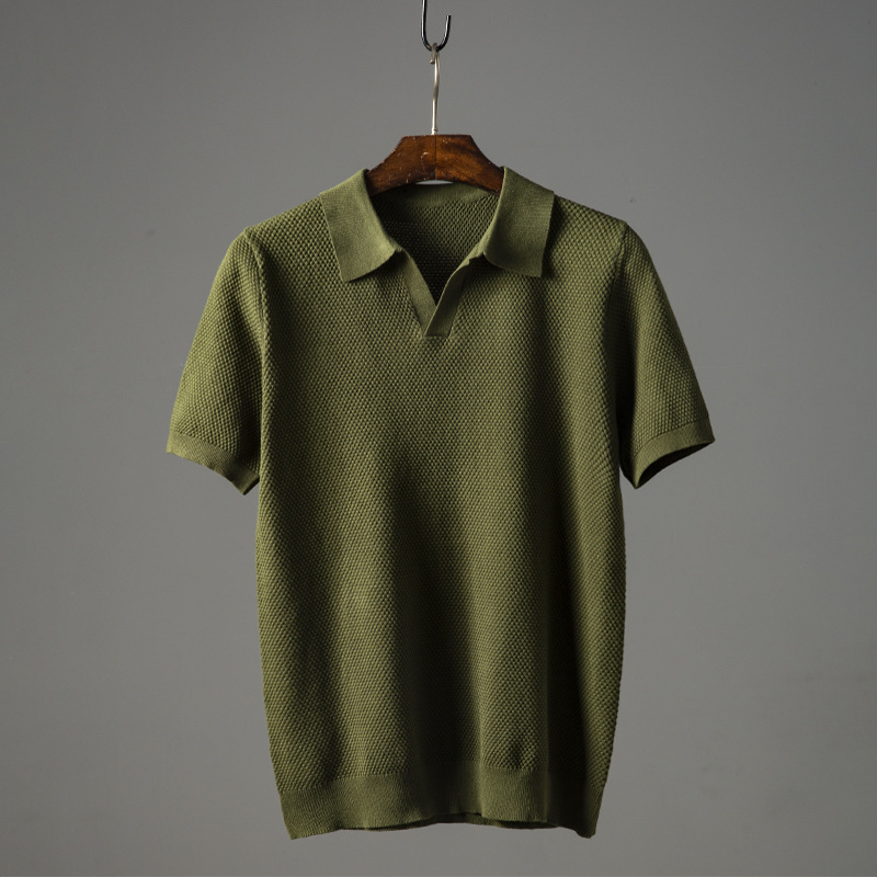 Blake | Textured Knit Open Collar Short Sleeve Slim Fit Polo Shirt