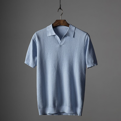 Blake | Textured Knit Open Collar Short Sleeve Slim Fit Polo Shirt
