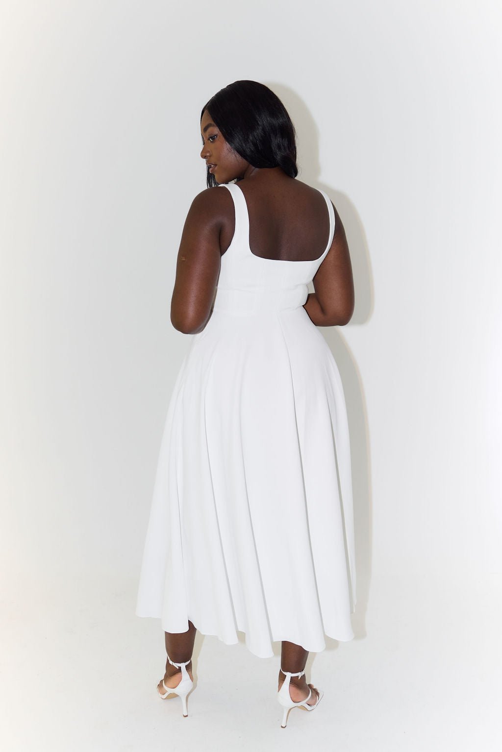 Penelope | Square Neck Sleeveless Pleated A Line Elegant Midi Dress