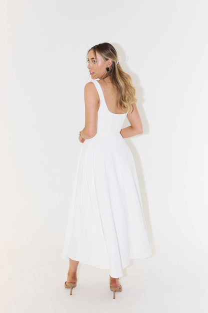 Penelope | Square Neck Sleeveless Pleated A Line Elegant Midi Dress