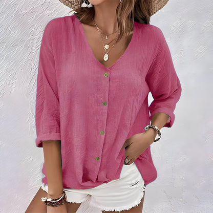 Marcia | V Neck Button Down 3/4 Sleeve Casual Blouse