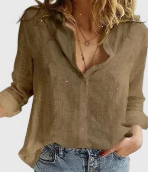 Elena | Button Down Lapel Collar Long Sleeve Casual Linen Blouse