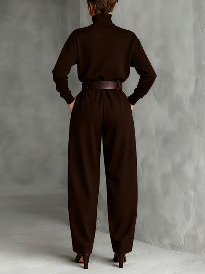 Luna | Turtleneck Long Sleeve High Waist Elegant Jumpsuit Set