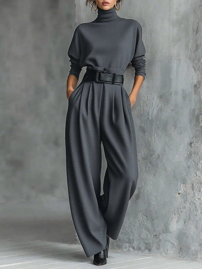 Luna | Turtleneck Long Sleeve High Waist Elegant Jumpsuit Set