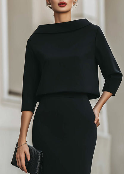 Evelyn | Elegant Boat Neck 3/4 Sleeve Bodycon Midi Two Piece Set