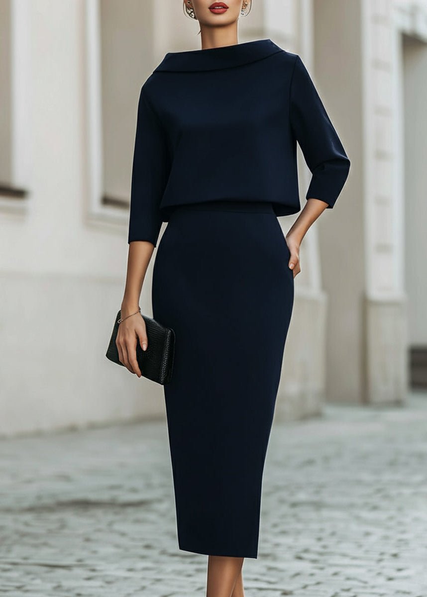 Evelyn | Elegant Boat Neck 3/4 Sleeve Bodycon Midi Two Piece Set