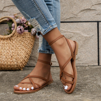 Bella | Criss Cross Strappy Ankle Strap Flat Orthopedic Sandal
