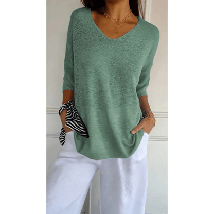 Fiona | V Neck Relaxed 3/4 Sleeve Lightweight Casual Top
