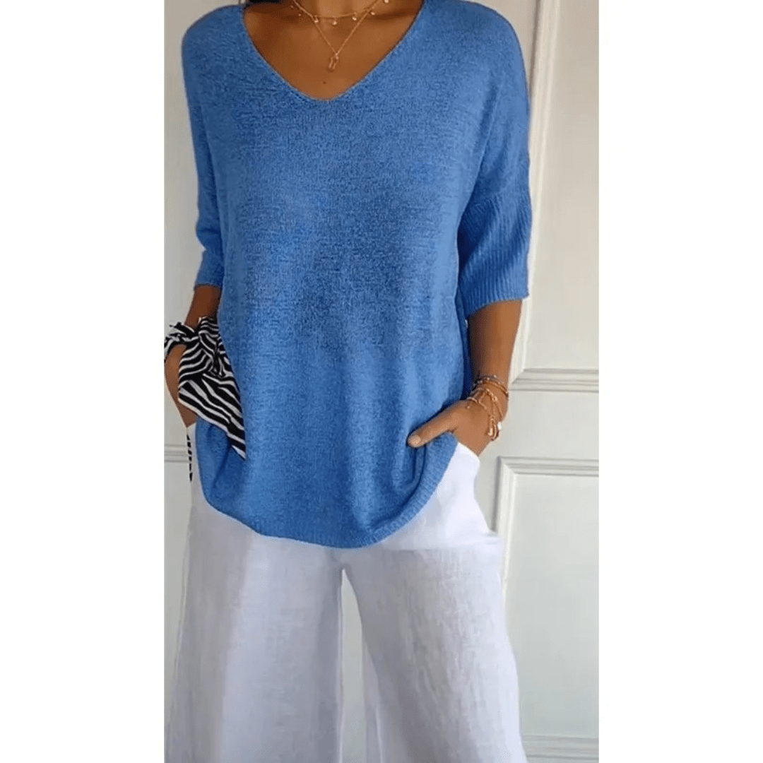 Fiona | V Neck Relaxed 3/4 Sleeve Lightweight Casual Top