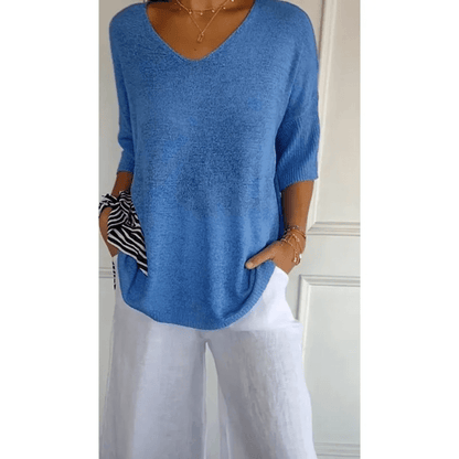 Fiona | V Neck Relaxed 3/4 Sleeve Lightweight Casual Top