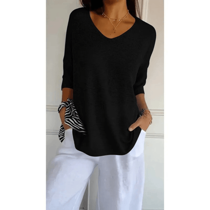 Fiona | V Neck Relaxed 3/4 Sleeve Lightweight Casual Top