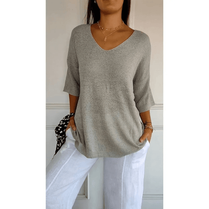 Fiona | V Neck Relaxed 3/4 Sleeve Lightweight Casual Top