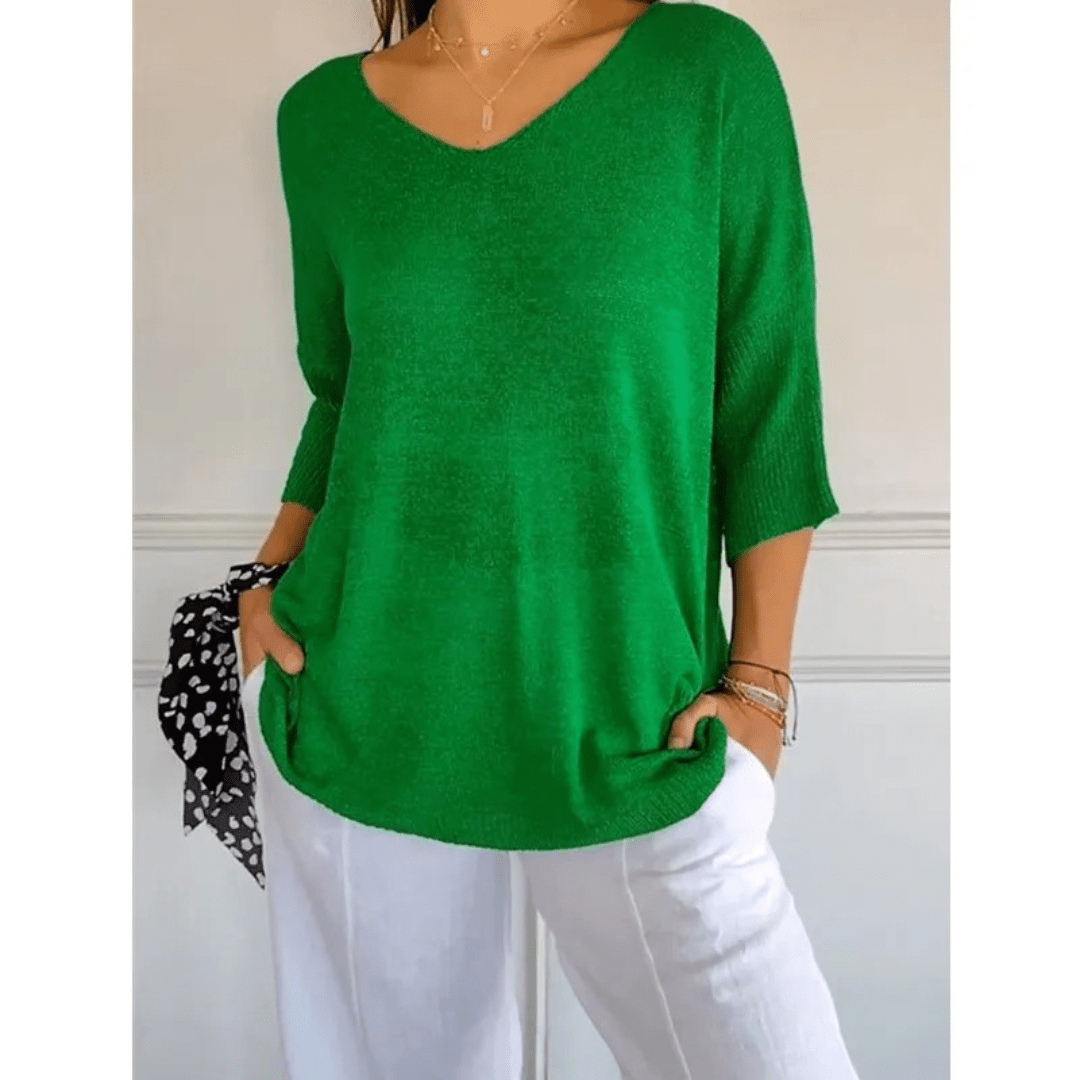 Fiona | V Neck Relaxed 3/4 Sleeve Lightweight Casual Top