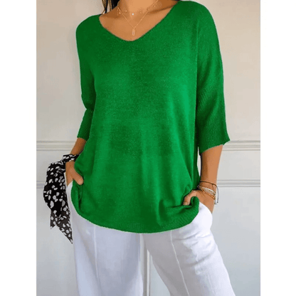 Fiona | V Neck Relaxed 3/4 Sleeve Lightweight Casual Top