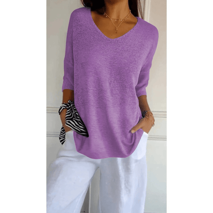 Fiona | V Neck Relaxed 3/4 Sleeve Lightweight Casual Top