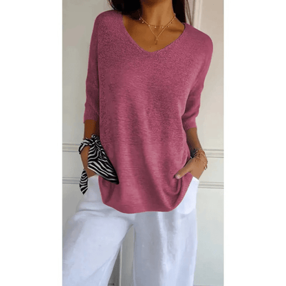 Fiona | V Neck Relaxed 3/4 Sleeve Lightweight Casual Top