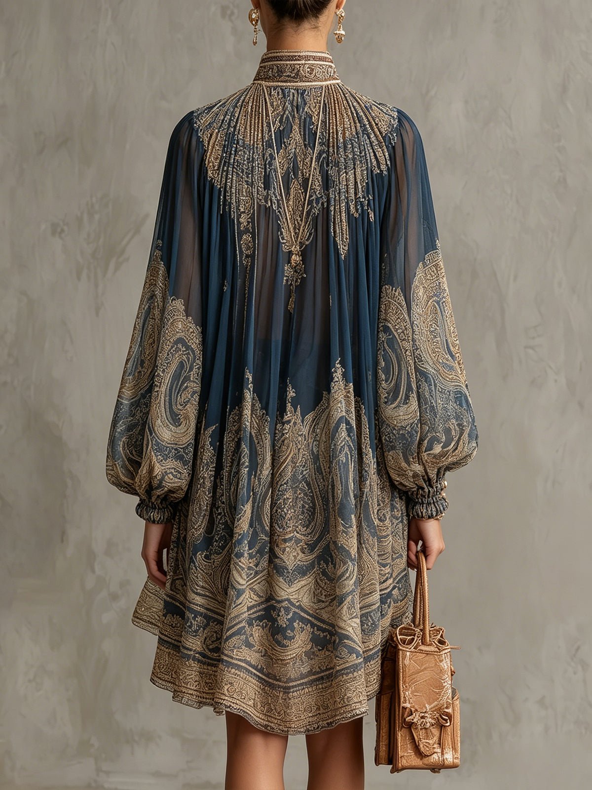 Ava | Women's Baroque Print High Neck Chiffon Asymmetric Cocktail Dress
