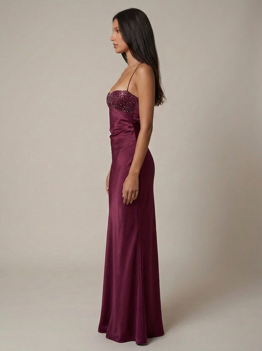 Seraphina | Women's Beaded Halter Satin Formal Evening Maxi Dress