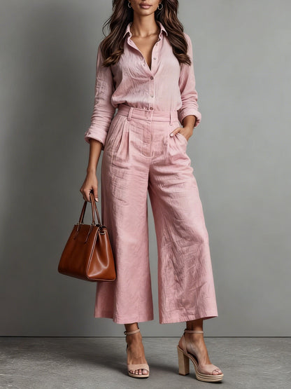 Florence | Women's Linen Button Down Shirt High Waist Wide Leg Two Piece Set