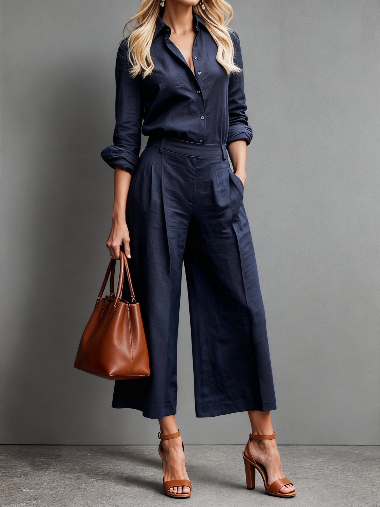 Florence | Women's Linen Button Down Shirt High Waist Wide Leg Two Piece Set