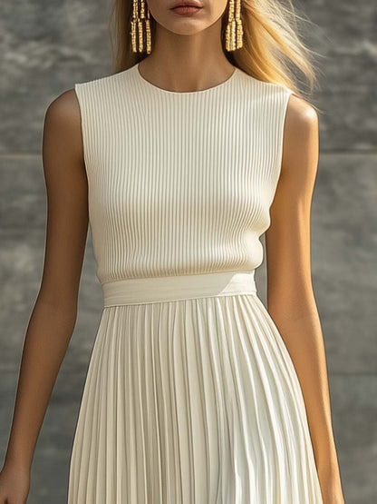 Evelyn | Women's Sleeveless Knit Pleated Chiffon Elegant Maxi Dress