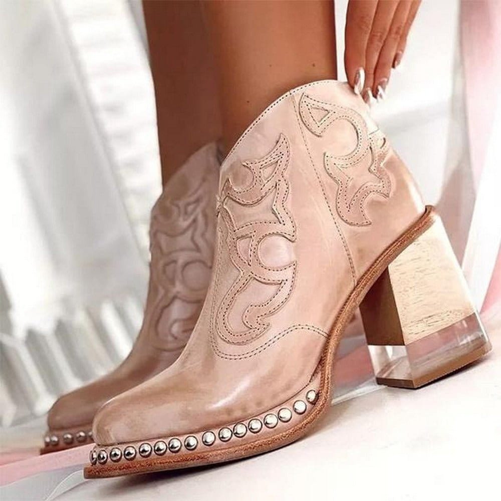 Phoebe | Women's Studded Western Embroidered Block Heel Ankle Boots