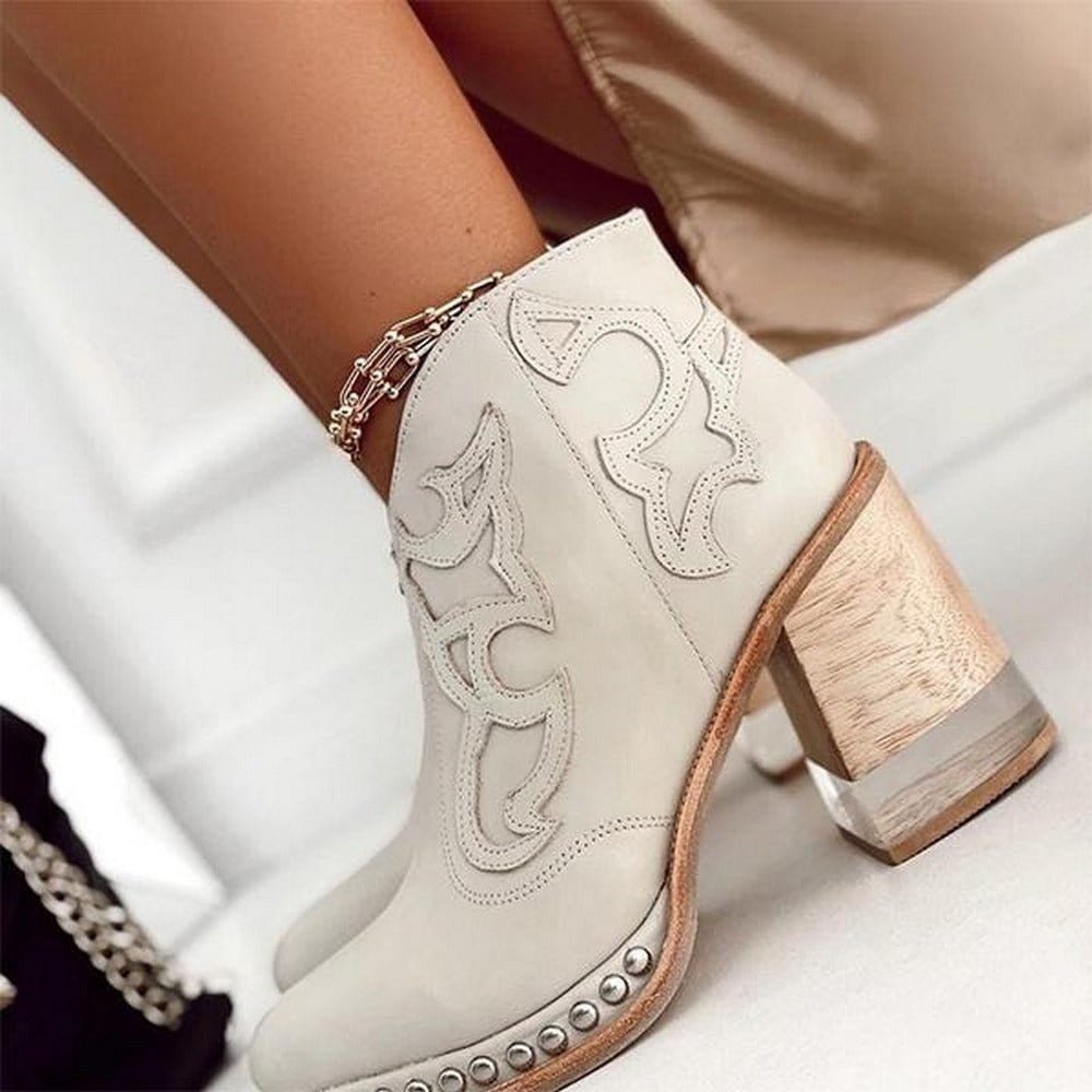 Phoebe | Women's Studded Western Embroidered Block Heel Ankle Boots