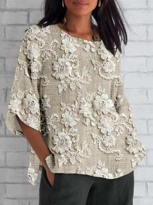 Rosalind | Women's Vintage Floral Embroidered Relaxed Oversized Blouse
