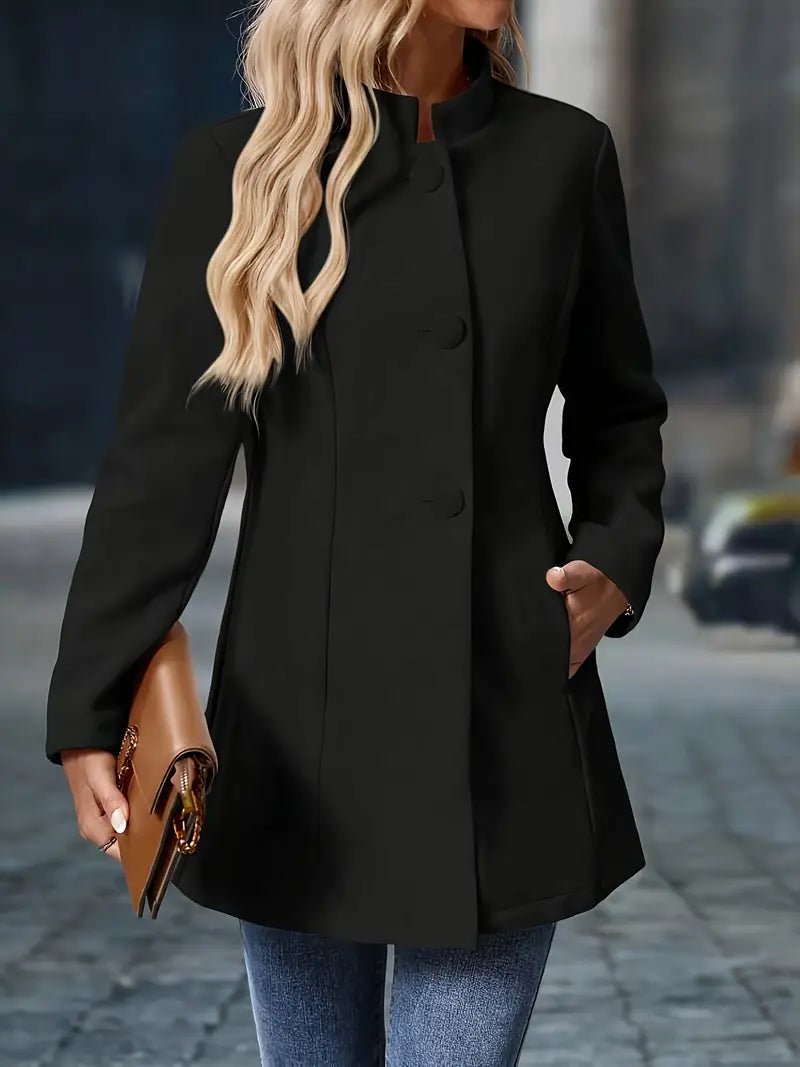 Layla | Stand Collar Button Front Fitted Mid Length Wool Blend Coat