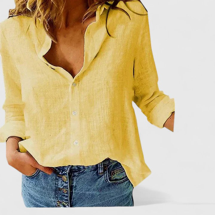 Nadia | Scallop Collar Button Down Long Sleeve Casual Blouse